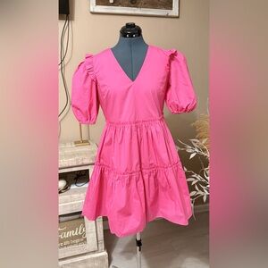 HYACINTH HOUSE Pink V-Neck Puff Sleeve Tiered Dress